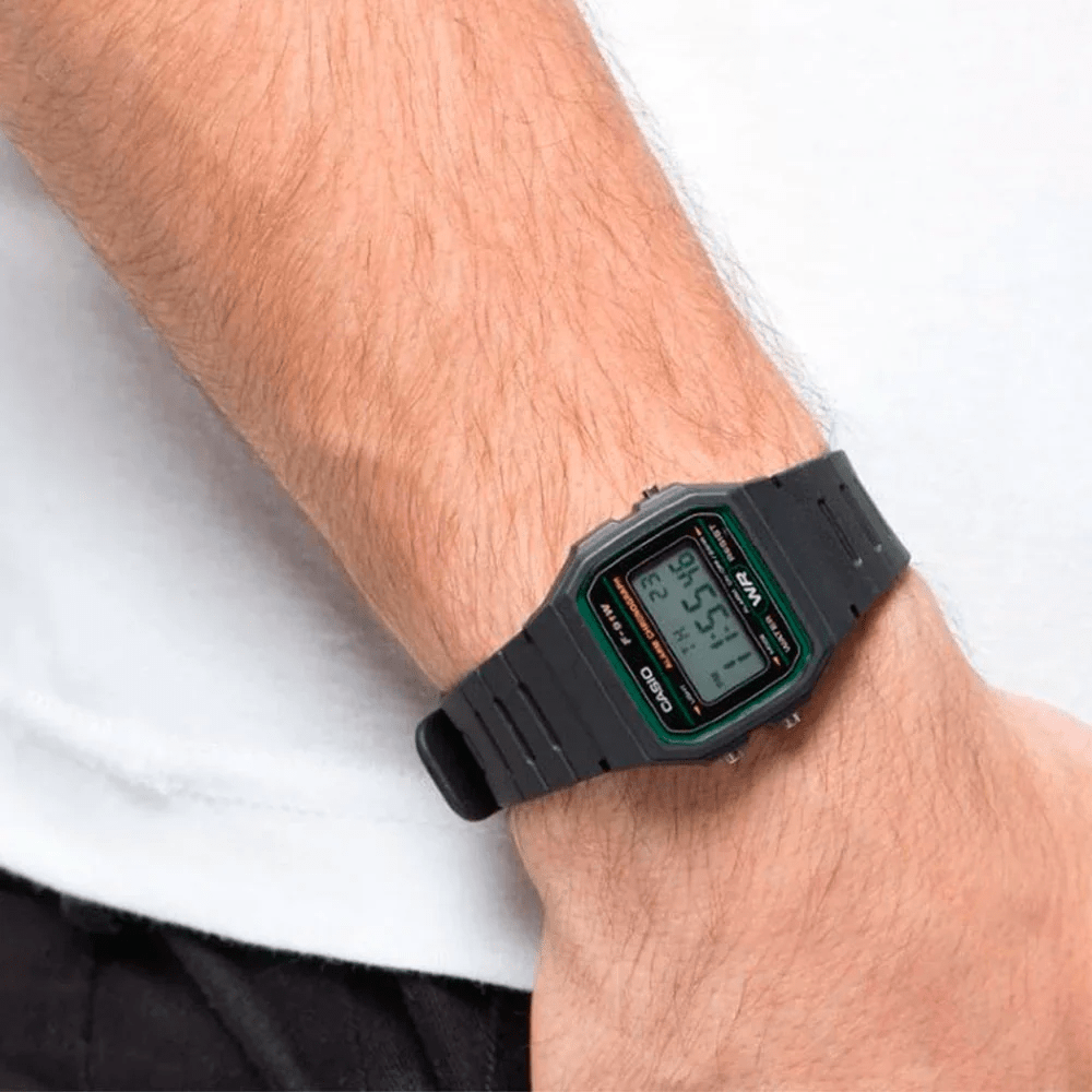 Reloj Casio Vintage F-91W-3DG Líneas Verdes Digital Clásico Negro Unisex2