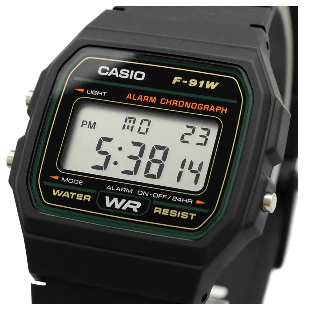 Reloj Casio Vintage F-91W-3DG Líneas Verdes Digital Clásico Negro Unisex5