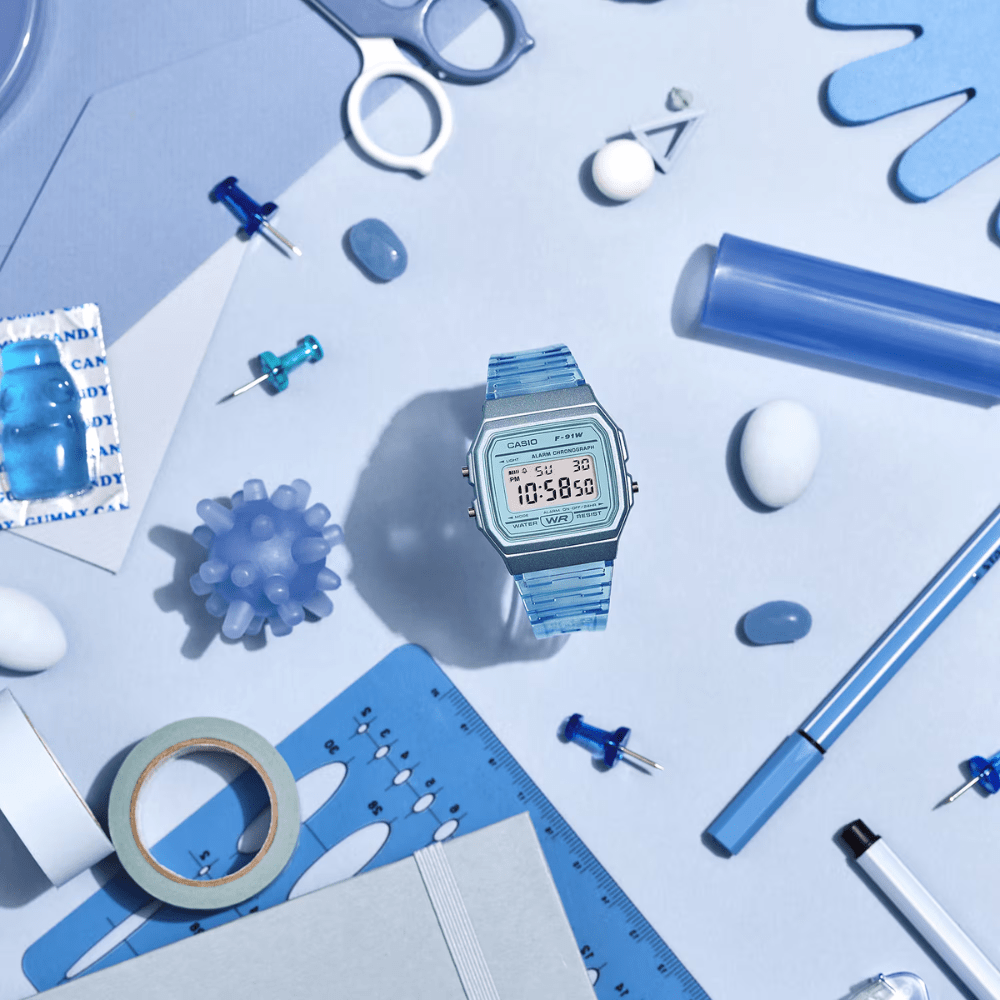 Reloj Casio Vintage F-91WS-2DF Digital Clásico Celeste Transparente Unisex7