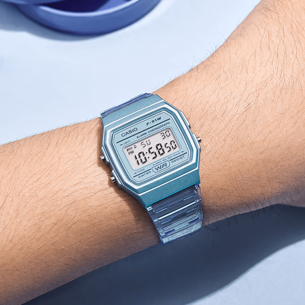 Reloj Casio Vintage F-91WS-2DF Digital Clásico Celeste Transparente Unisex3