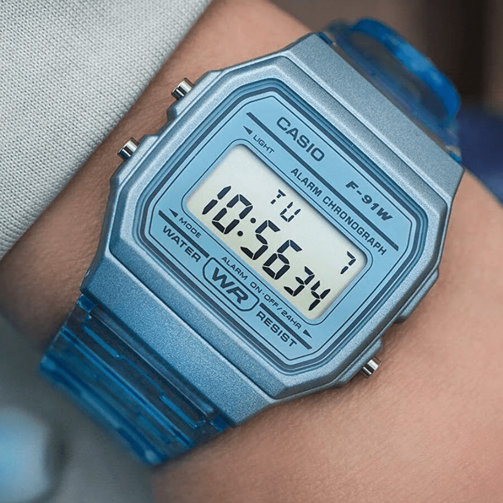 Reloj Casio Vintage F-91WS-2DF Digital Clásico Celeste Transparente Unisex2