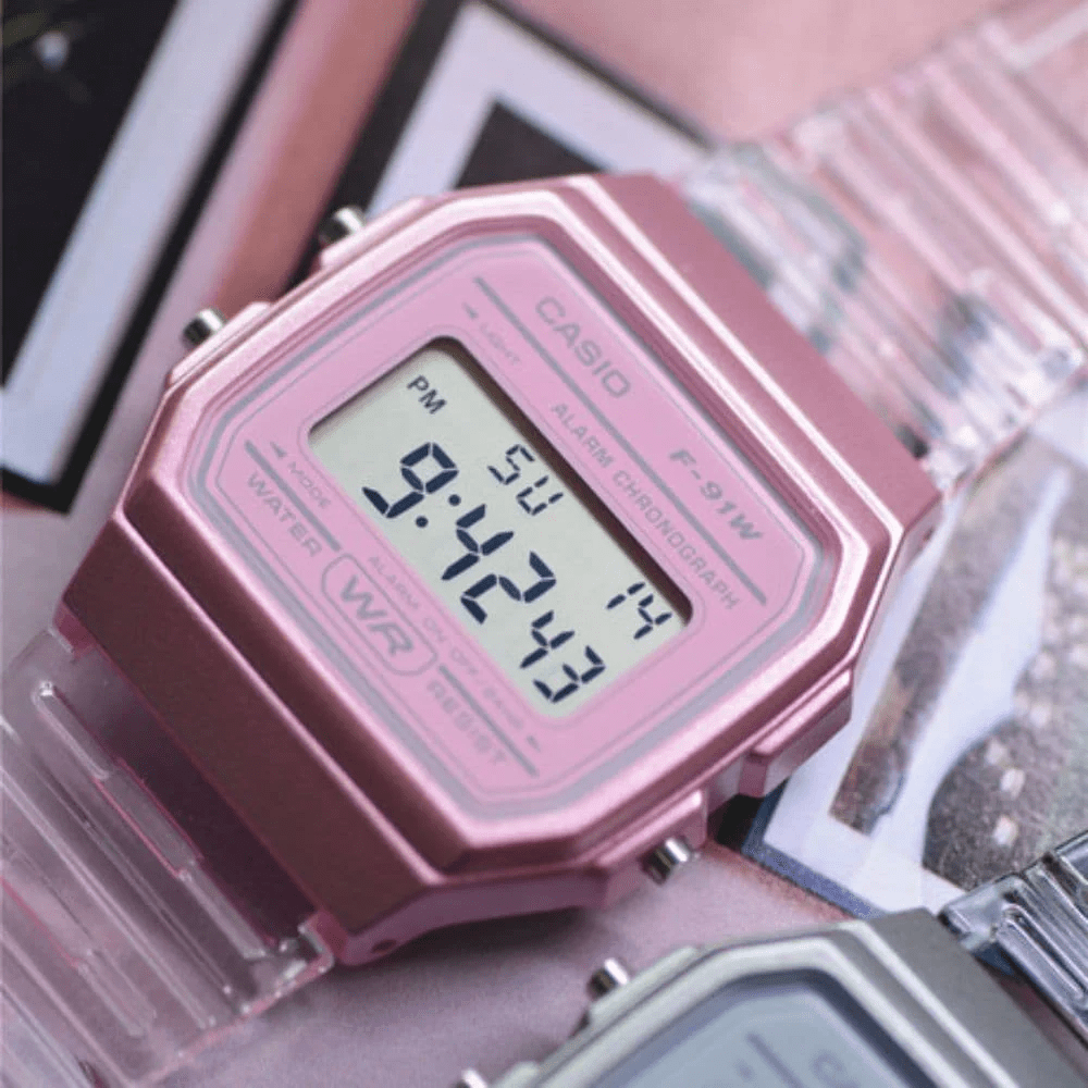 Reloj Casio Vintage F-91WS-4DF Digital Clásico  Rosado Transparente Mujer3