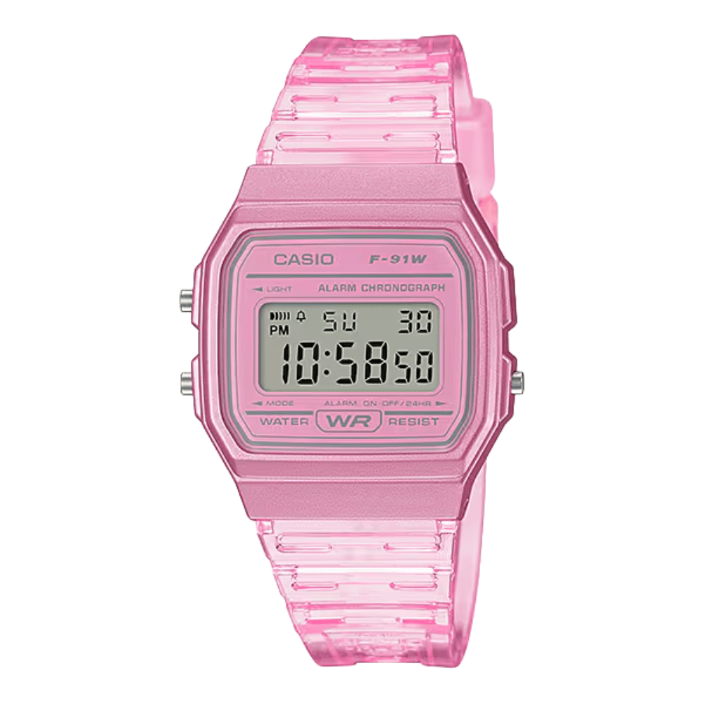 Reloj Casio Vintage F-91WS-4DF Digital Clásico  Rosado Transparente Mujer7