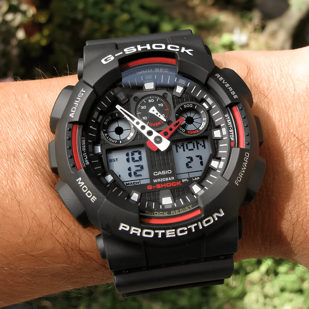 Reloj Casio G-Shock GA-100-1A4DR Análogo-Digital Negro Rojo Táctico Hombre2