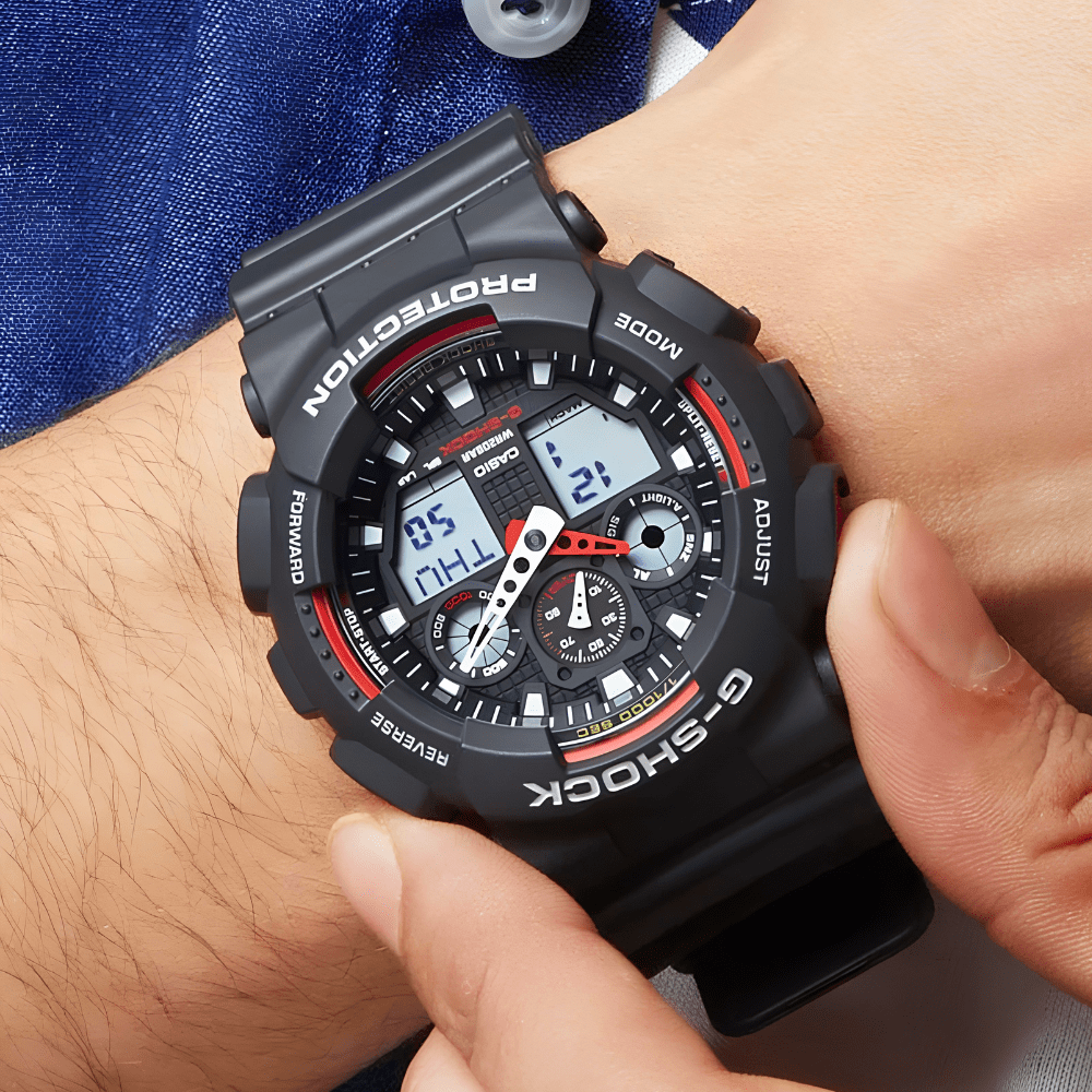 Reloj Casio G-Shock GA-100-1A4DR Análogo-Digital Negro Rojo Táctico Hombre3