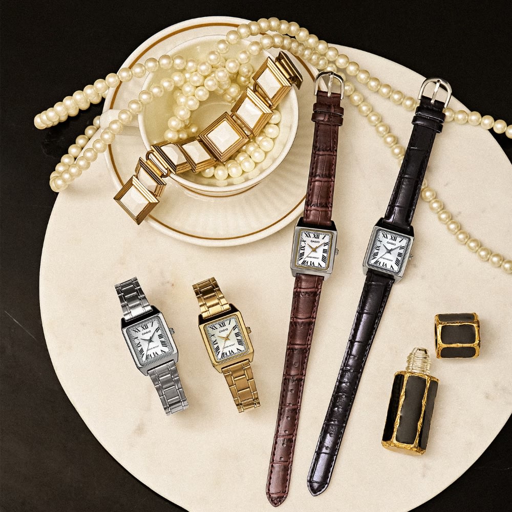 Reloj Casio Tank LTP-V007L-7B1UDF Análogo Cuero Plateado Mujer4