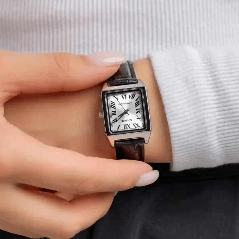 Reloj Casio Tank LTP-V007L-7B1UDF Análogo Cuero Plateado Mujer2