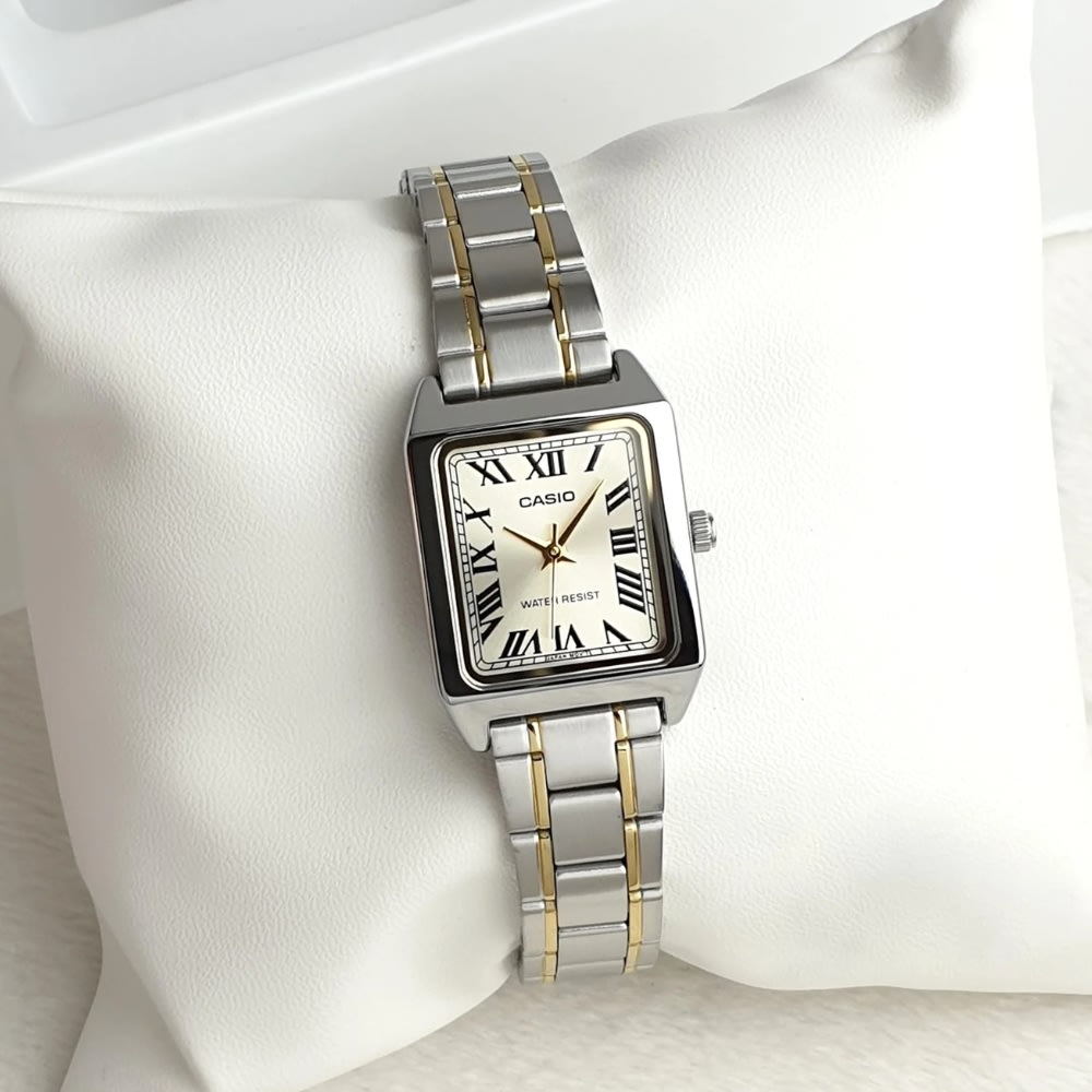 Reloj Casio Tank LTP-V007SG-9BUDF Análogo Acero Bicolor Plateado Dorado Mujer5