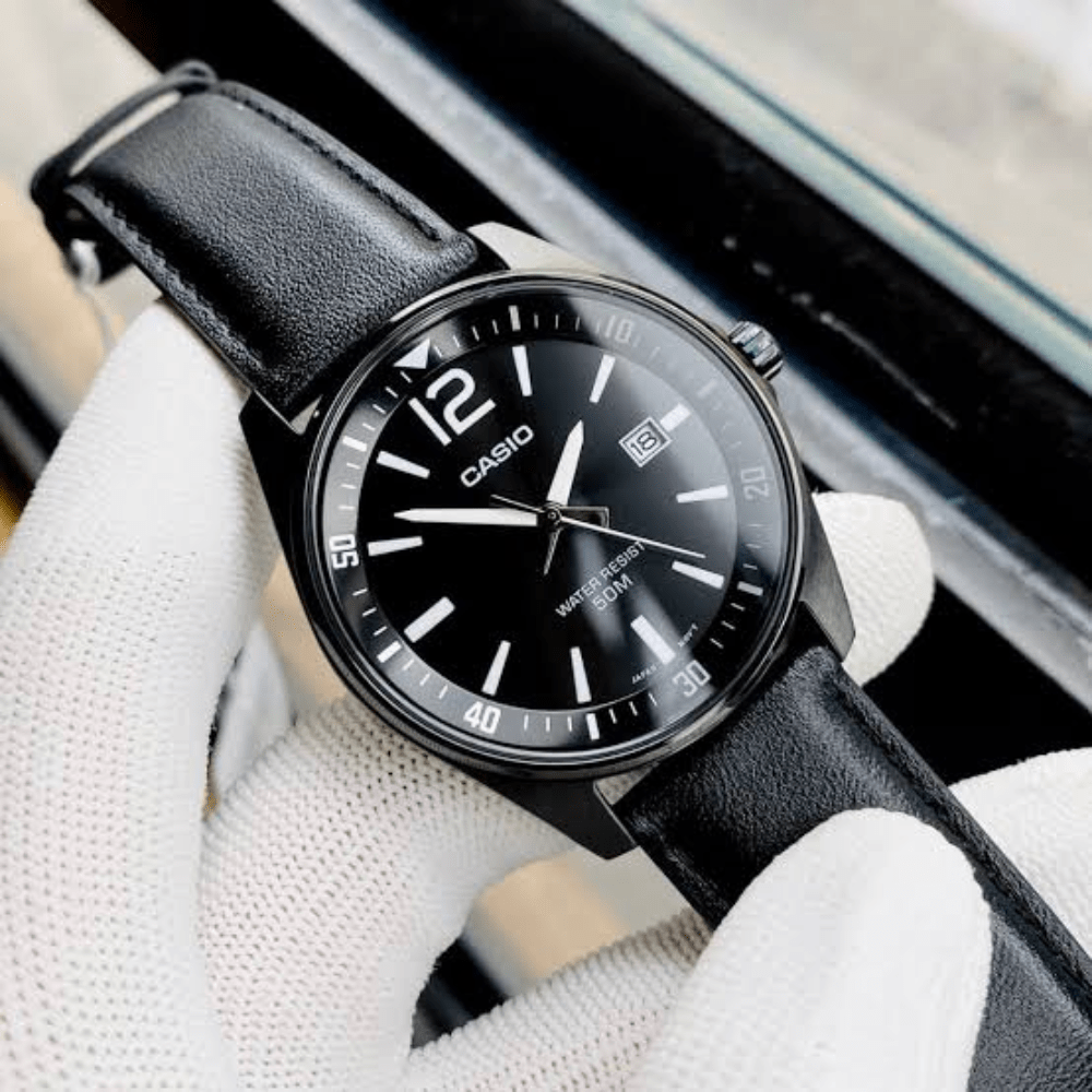 Reloj Casio Clásico MTP-E170BL-1BVDF Análogo Linea Enticer Cuero Negro/Dial Negro Hombre4