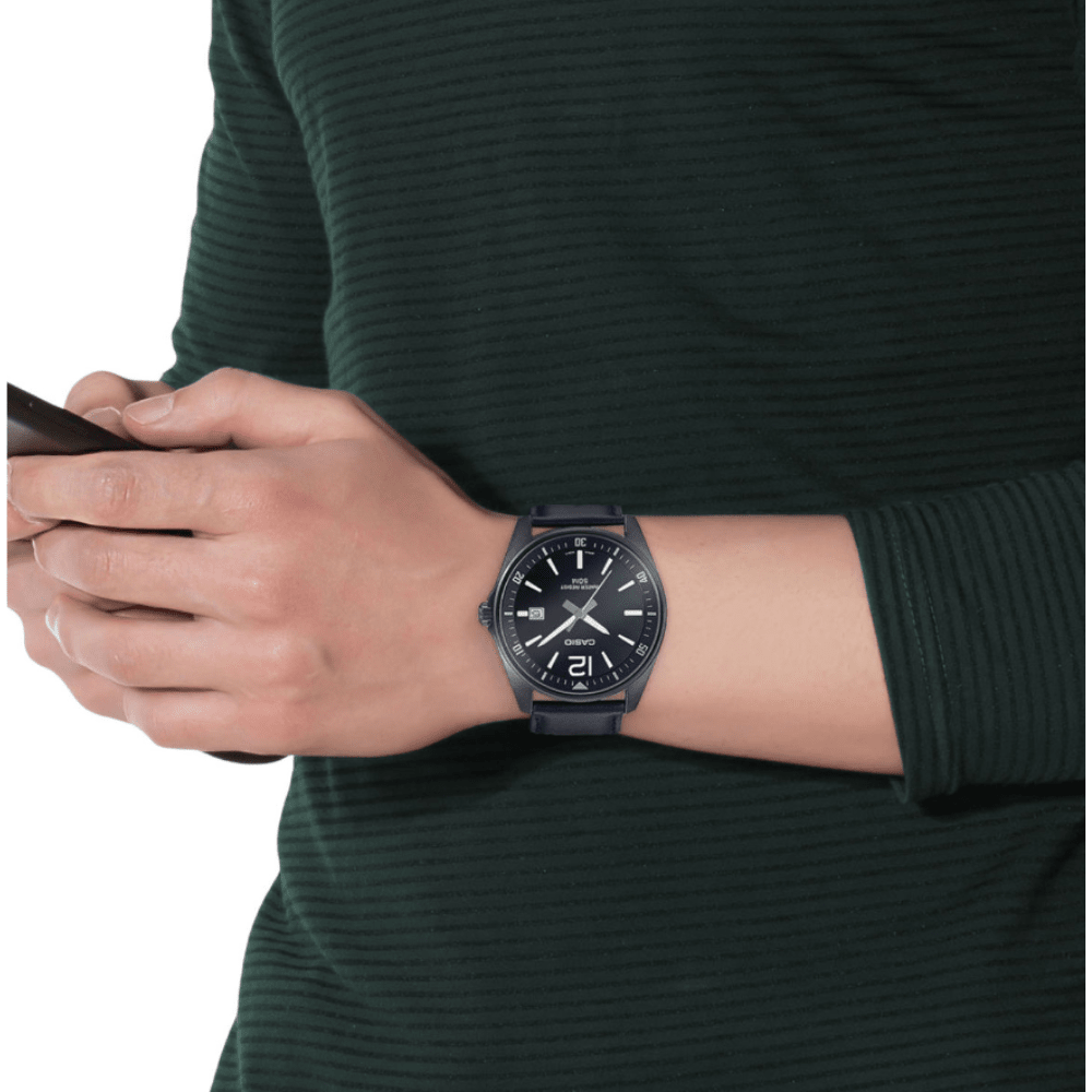 Reloj Casio Clásico MTP-E170BL-1BVDF Análogo Linea Enticer Cuero Negro/Dial Negro Hombre2