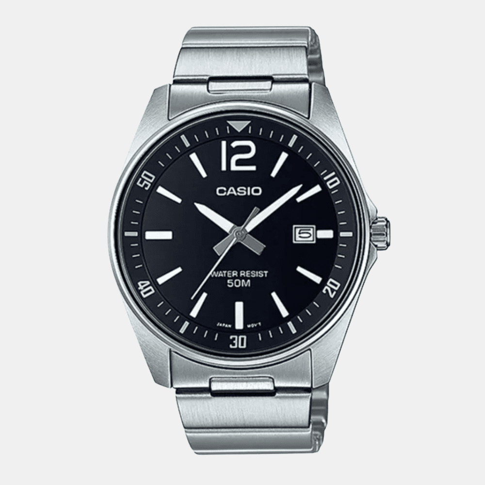 Reloj Casio Clásico MTP-E170D-1BVDF Análogo Linea Enticer Acero Plateado/Dial Negro Hombre1