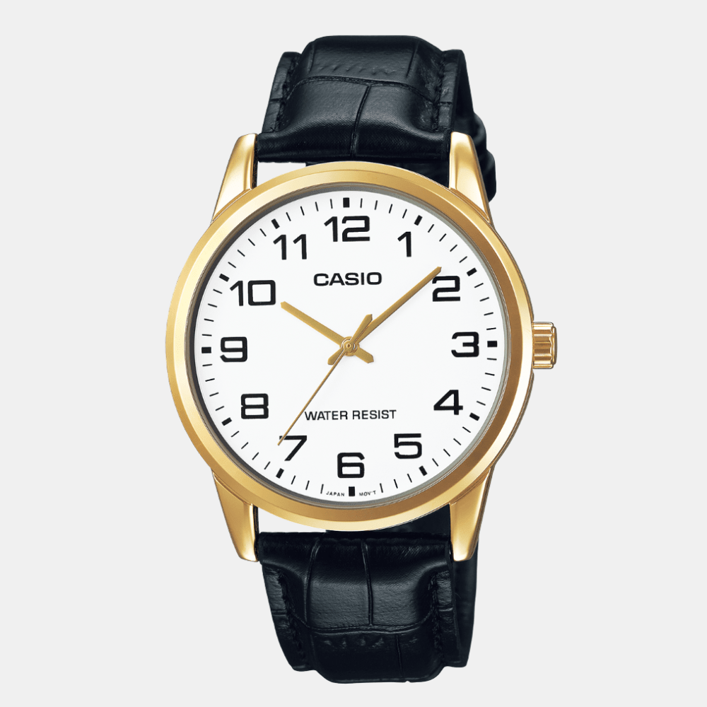 Reloj Casio Clásico MTP-V001GL-7BUDF Análogo Línea Casio Dress Cuero Negro/Dial Blanco Hombre1