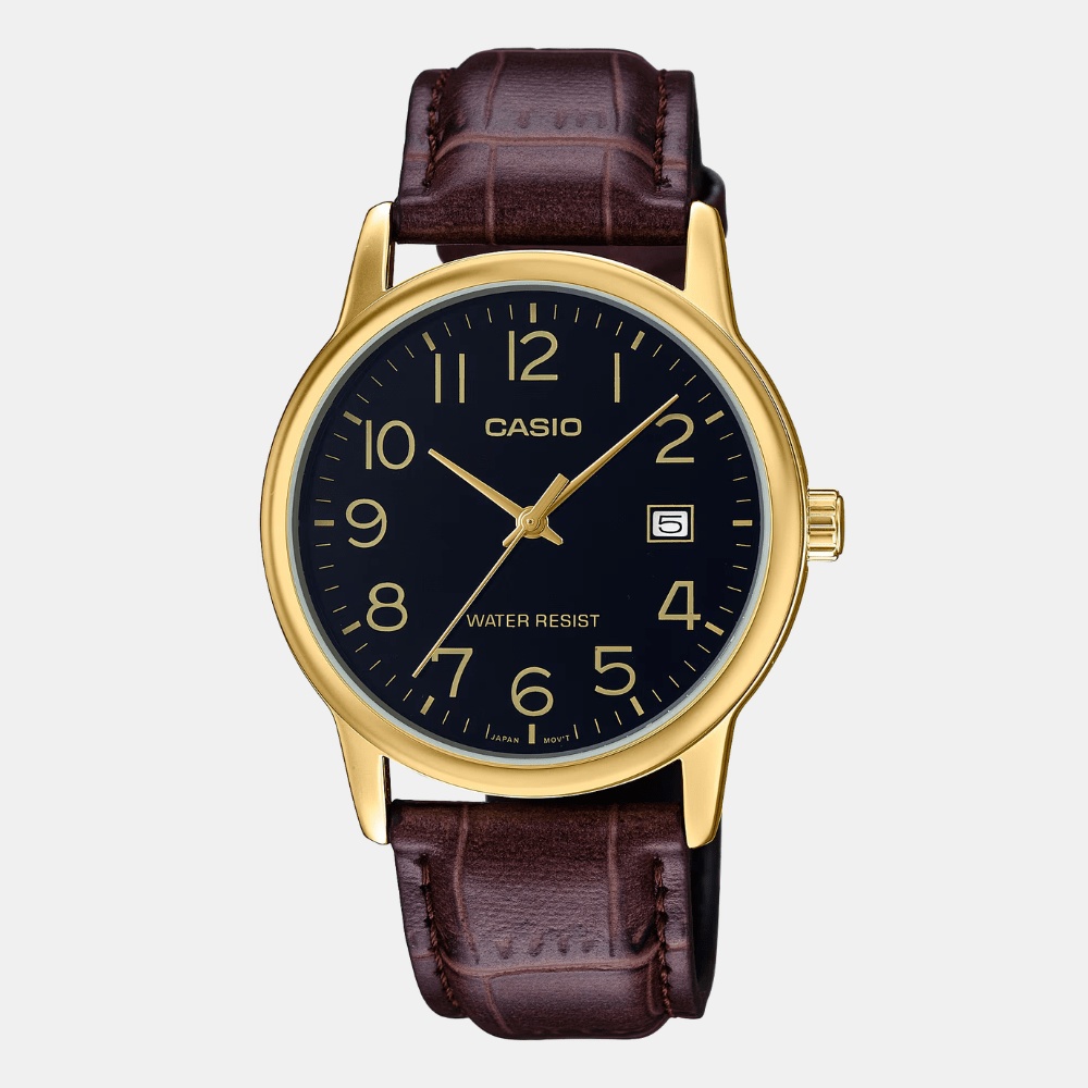 Reloj Casio Clásico MTP-V002GL-1BUDF Análogo Linea Enticer Cuero Cafe/Dial Negro Hombre1
