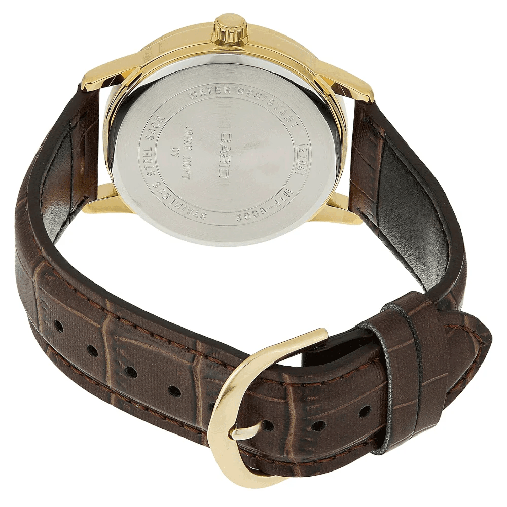 Reloj Casio Clásico MTP-V002GL-1BUDF Análogo Linea Enticer Cuero Cafe/Dial Negro Hombre3