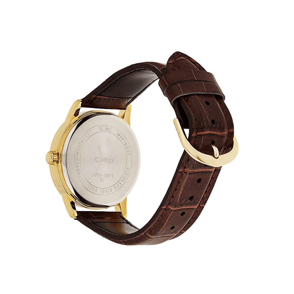 Reloj Casio Clásico MTP-V002GL-1BUDF Análogo Linea Enticer Cuero Cafe/Dial Negro Hombre4