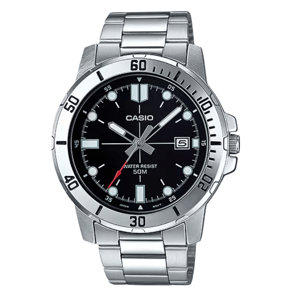 Reloj Casio Clásico  MTP-VD01-1EVUDF Deportivo Dial Negro Acero Análogo Plateado Hombre6