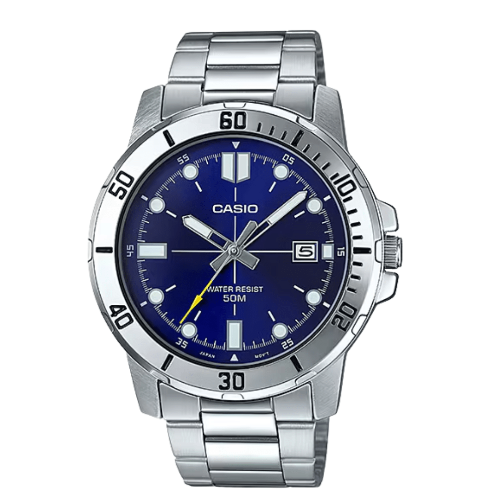 Reloj Casio Clásico MTP-VD01D-2EVUDF Deportivo Dial Azul Acero Análogo Plateado Hombre6