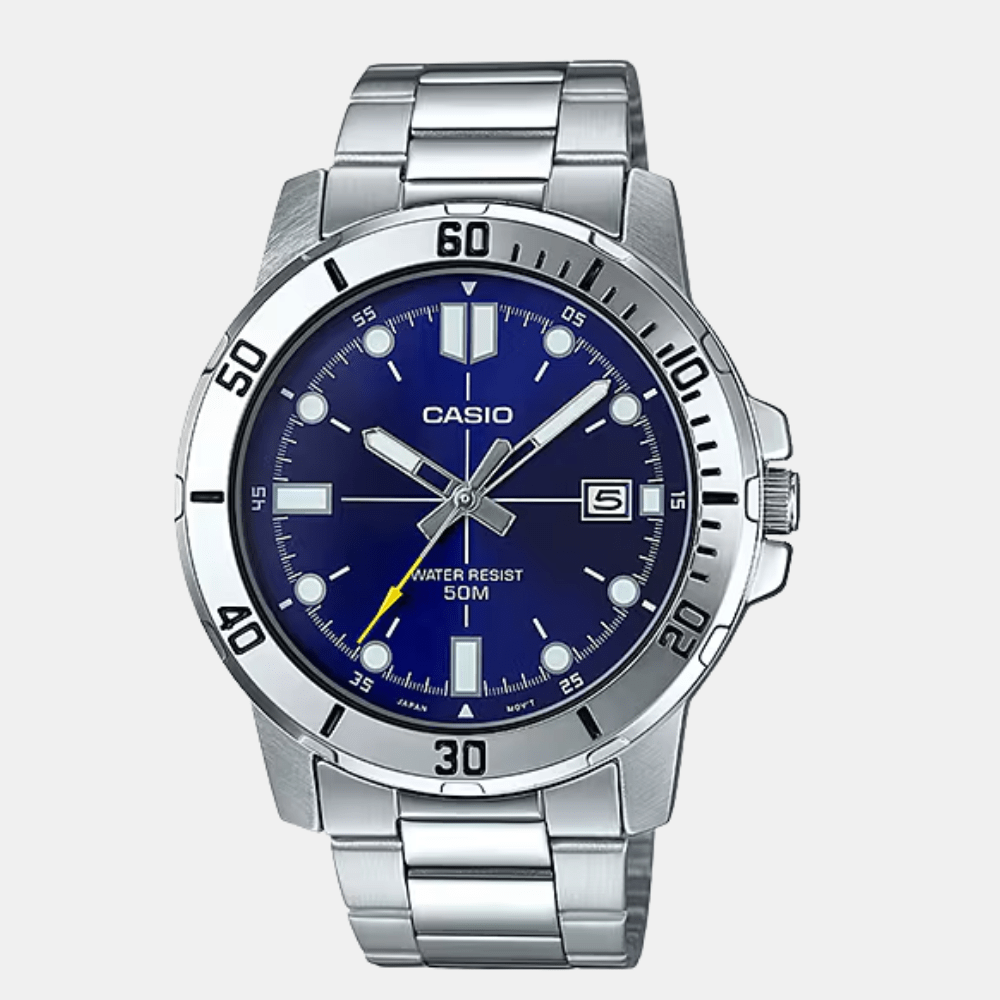 Reloj Casio Clásico MTP-VD01D-2EVUDF Deportivo Dial Azul Acero Análogo Plateado Hombre1