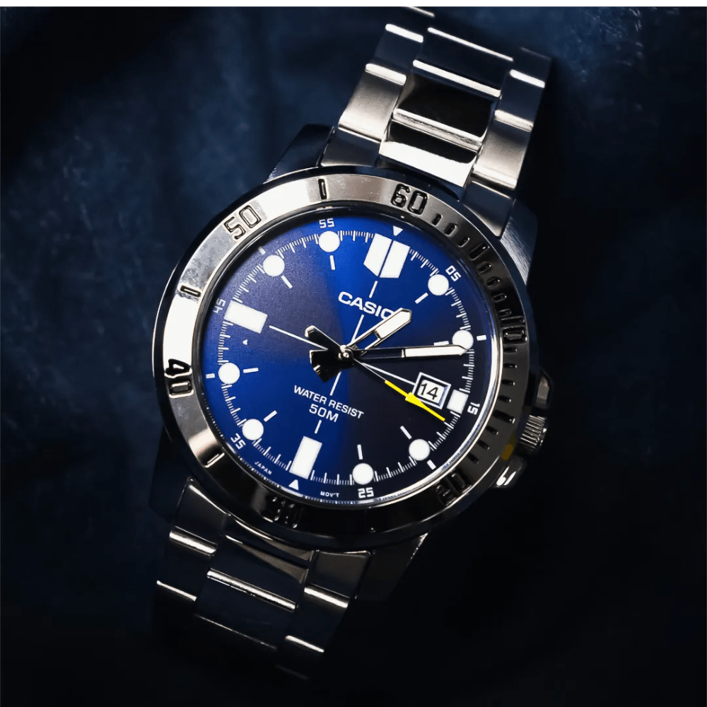 Reloj Casio Clásico MTP-VD01D-2EVUDF Deportivo Dial Azul Acero Análogo Plateado Hombre3