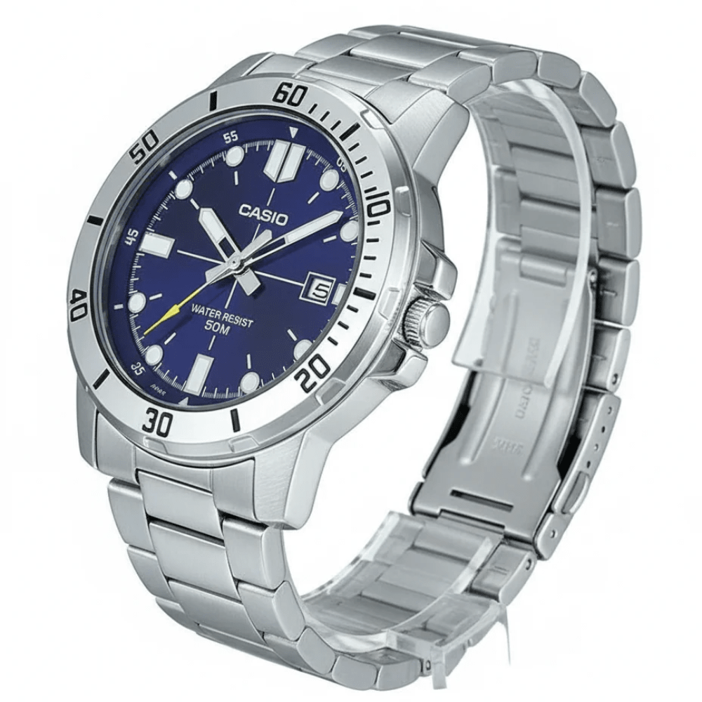 Reloj Casio Clásico MTP-VD01D-2EVUDF Deportivo Dial Azul Acero Análogo Plateado Hombre5