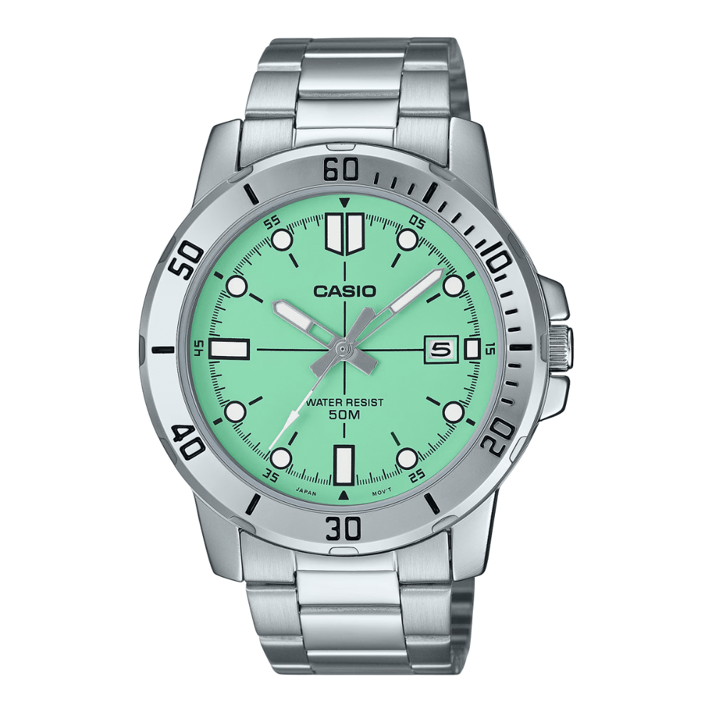 Reloj Casio Clásico MTP-VD01D-3E1VUDF Deportivo Dial Verde Esmeralda Acero Análogo Plateado Hombre6