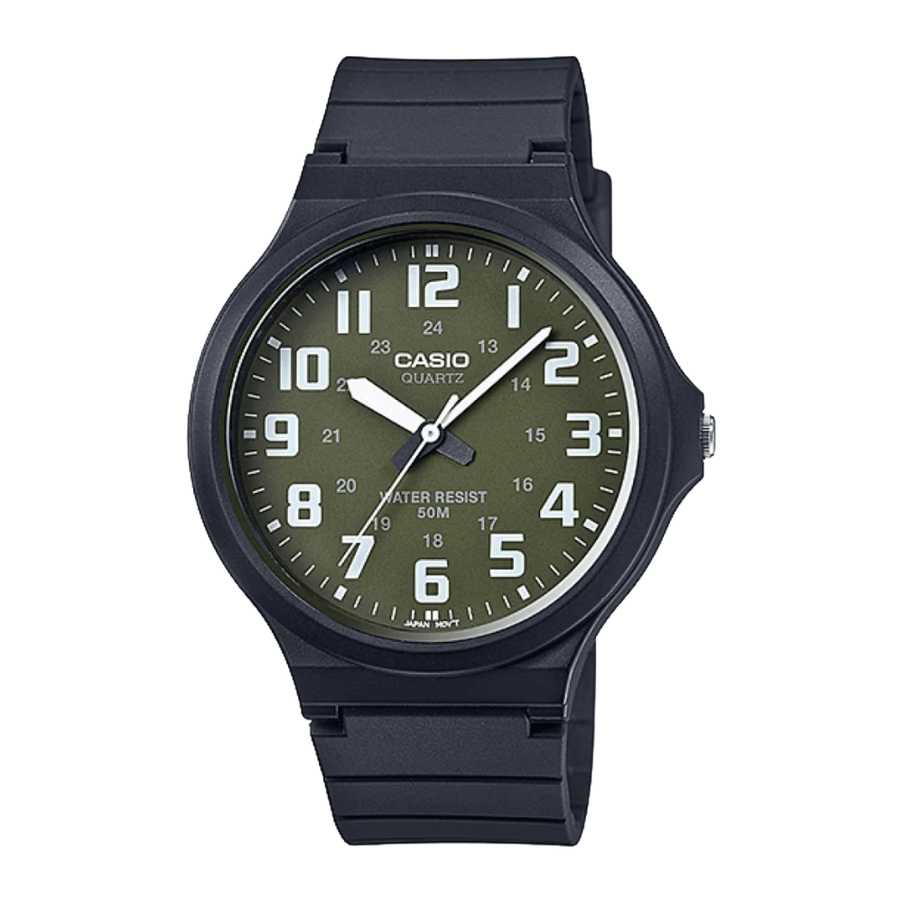 Reloj Casio Clásico MW-240-3BVDF Análogo Minimalista Negro/Dial Verde Unisex6