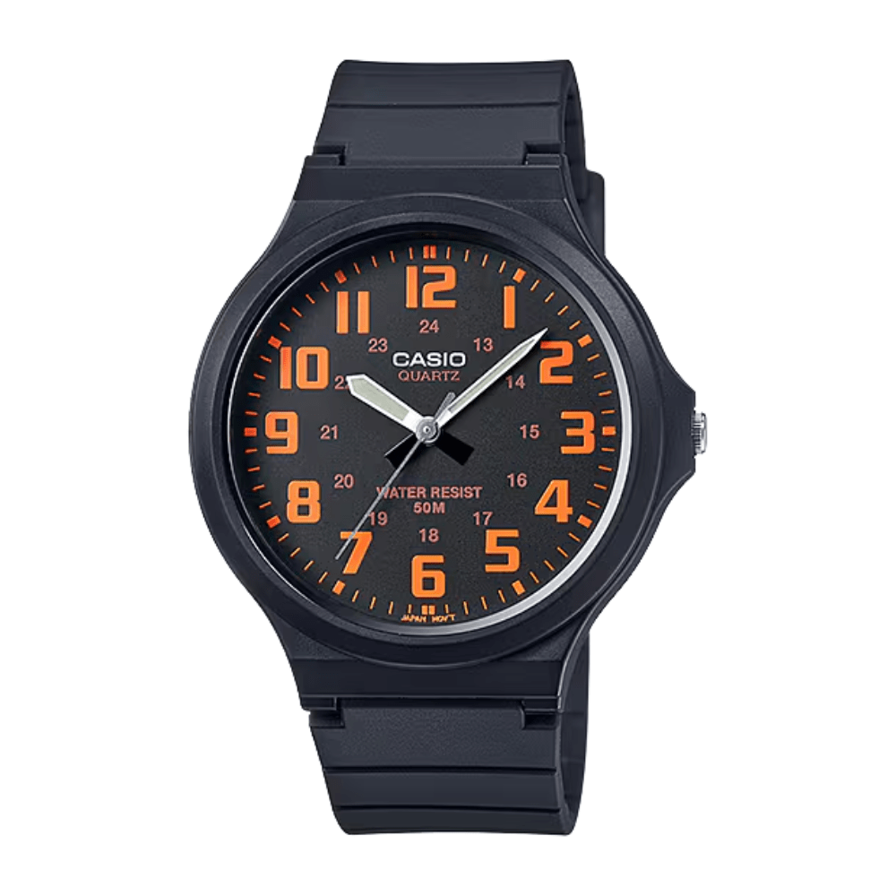 Reloj Casio Clásico MW-240-4BVDF Análogo Minimalista Negro/Naranjo Unisex6