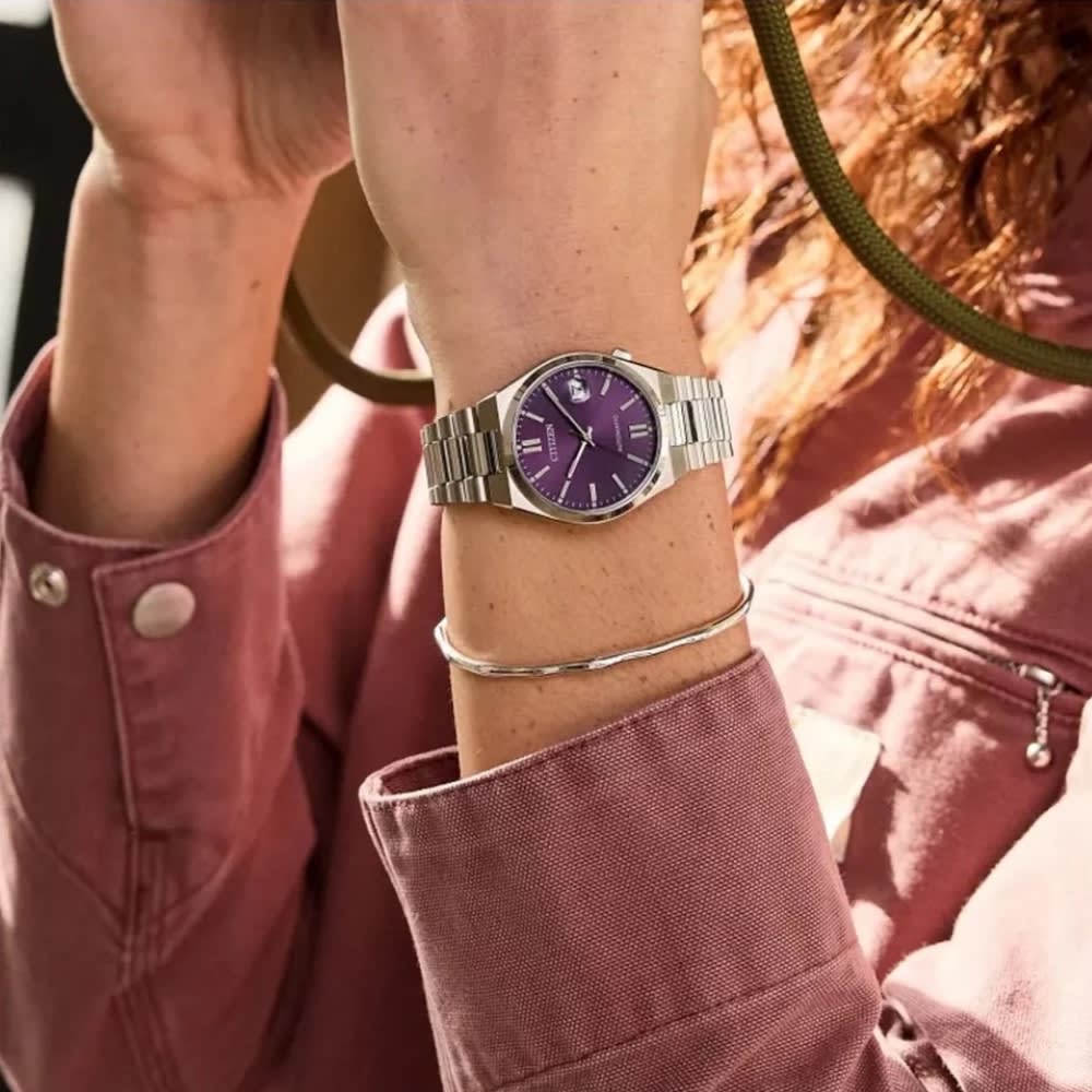 Reloj Citizen Tsuyosa NJ0200-50W Acero Plateado Automático Morado Unisex4
