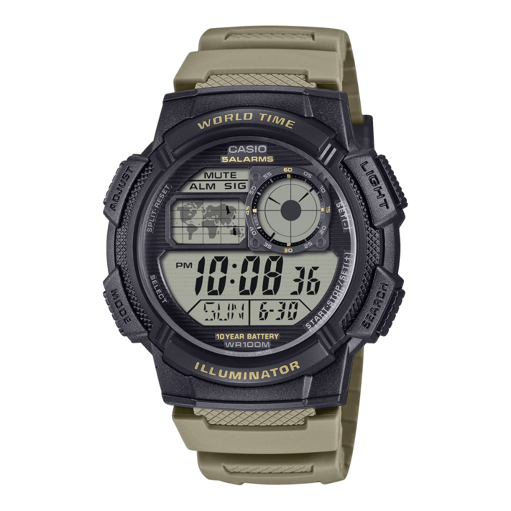 RELOJ CASIO AE-1000W-5AV WORLD TIME NEGRO/CAFE1