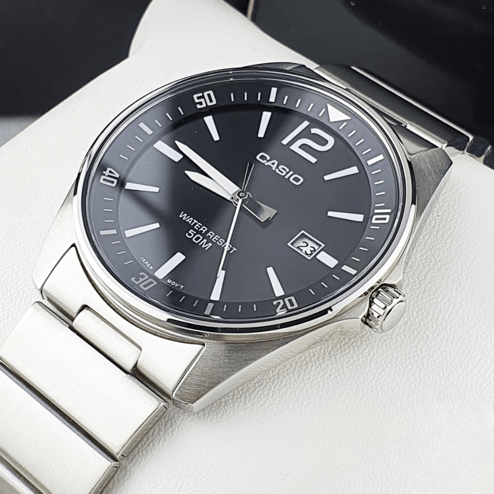 Reloj Casio Clásico MTP-E170D-1BVDF Análogo Linea Enticer Acero Plateado/Dial Negro Hombre3