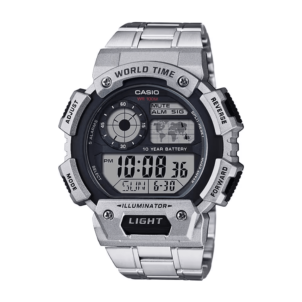 RELOJ CASIO AE-1400WHD-1AVDF WORLD TIME PLATEADO1