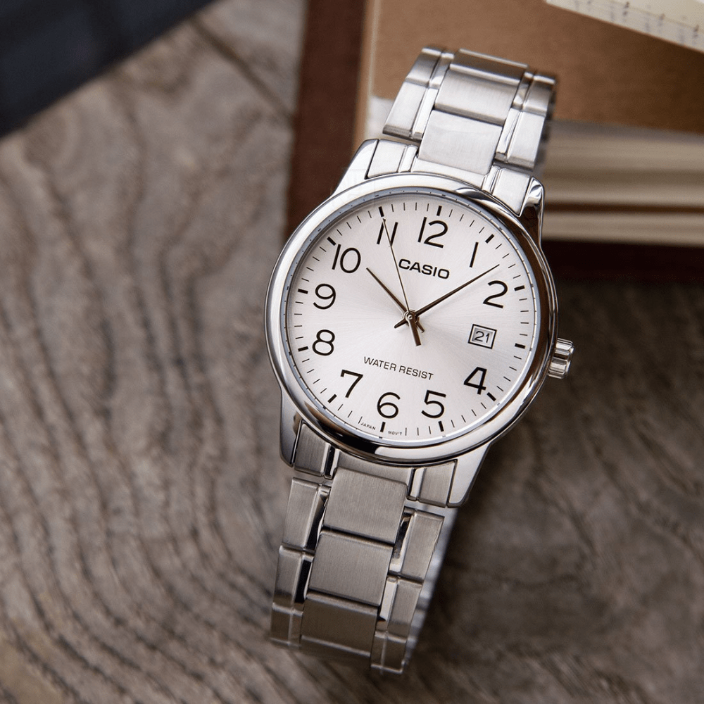 Reloj Casio Clásico MTP-V002D-7BUDF Análogo Línea Casio Dress Acero Plateado Hombre4