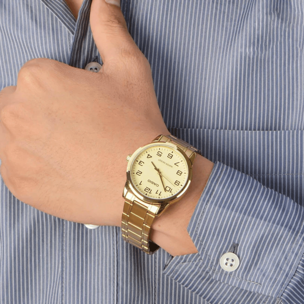 Reloj Casio Clásico MTP-V001G-9BUDF Análogo Linea Casio Dress Acero Dorado/Dial Dorado Hombre2