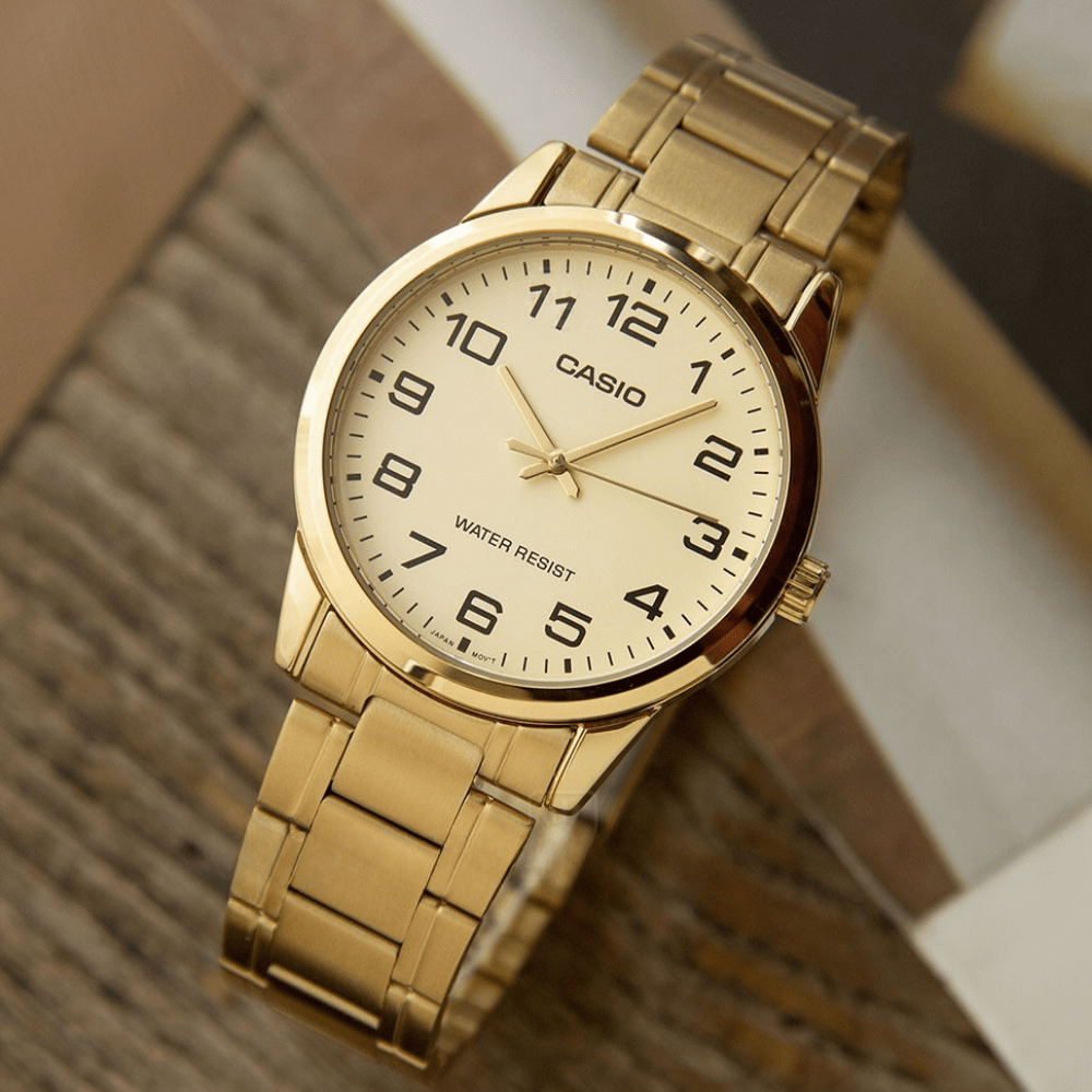 Reloj Casio Clásico MTP-V001G-9BUDF Análogo Linea Casio Dress Acero Dorado/Dial Dorado Hombre3