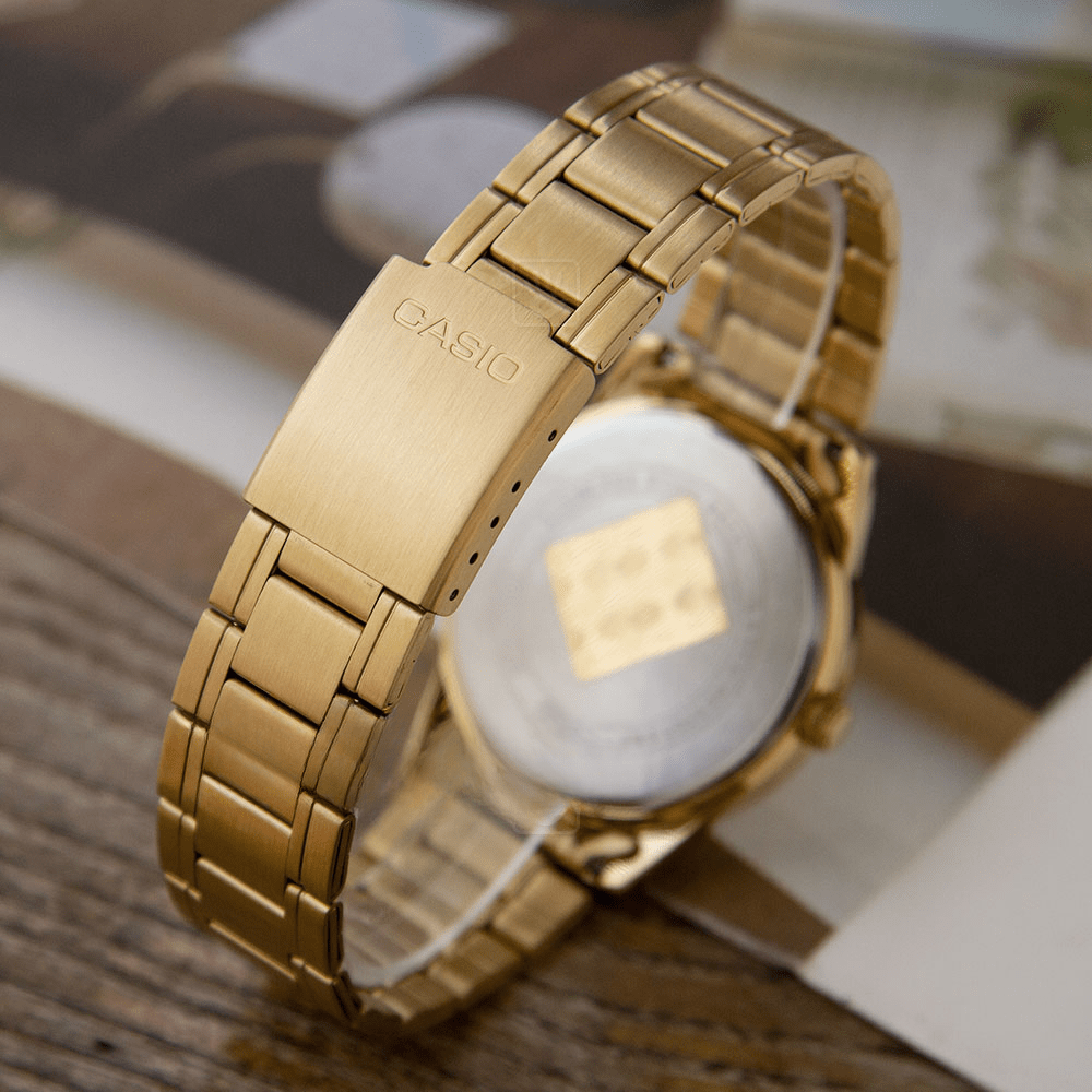 Reloj Casio Clásico MTP-V001G-9BUDF Análogo Linea Casio Dress Acero Dorado/Dial Dorado Hombre4
