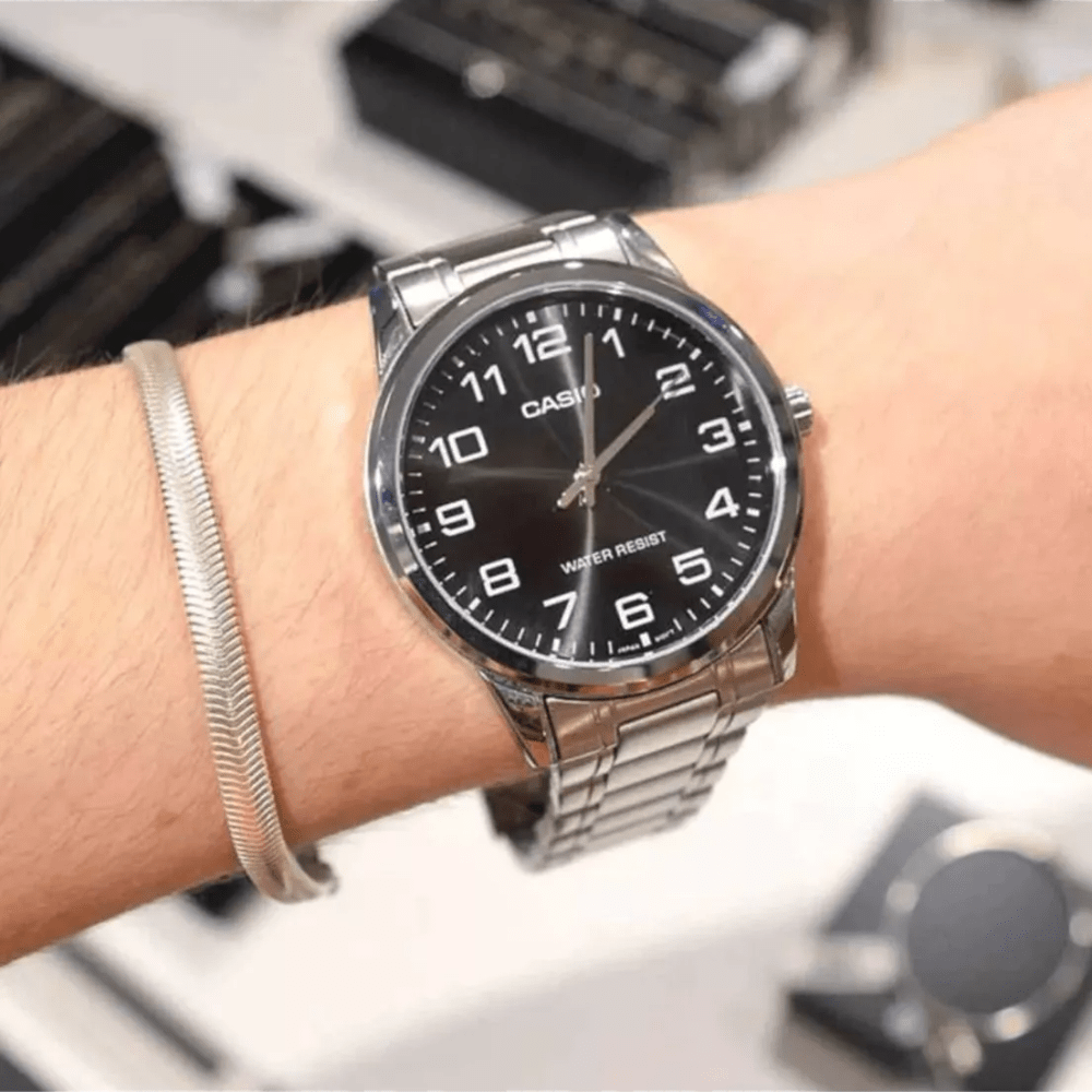 Reloj Casio Clásico MTP-V001D-1BUDF Análogo Linea Casio Dress Acero Plateado/Dial Negro Hombre2