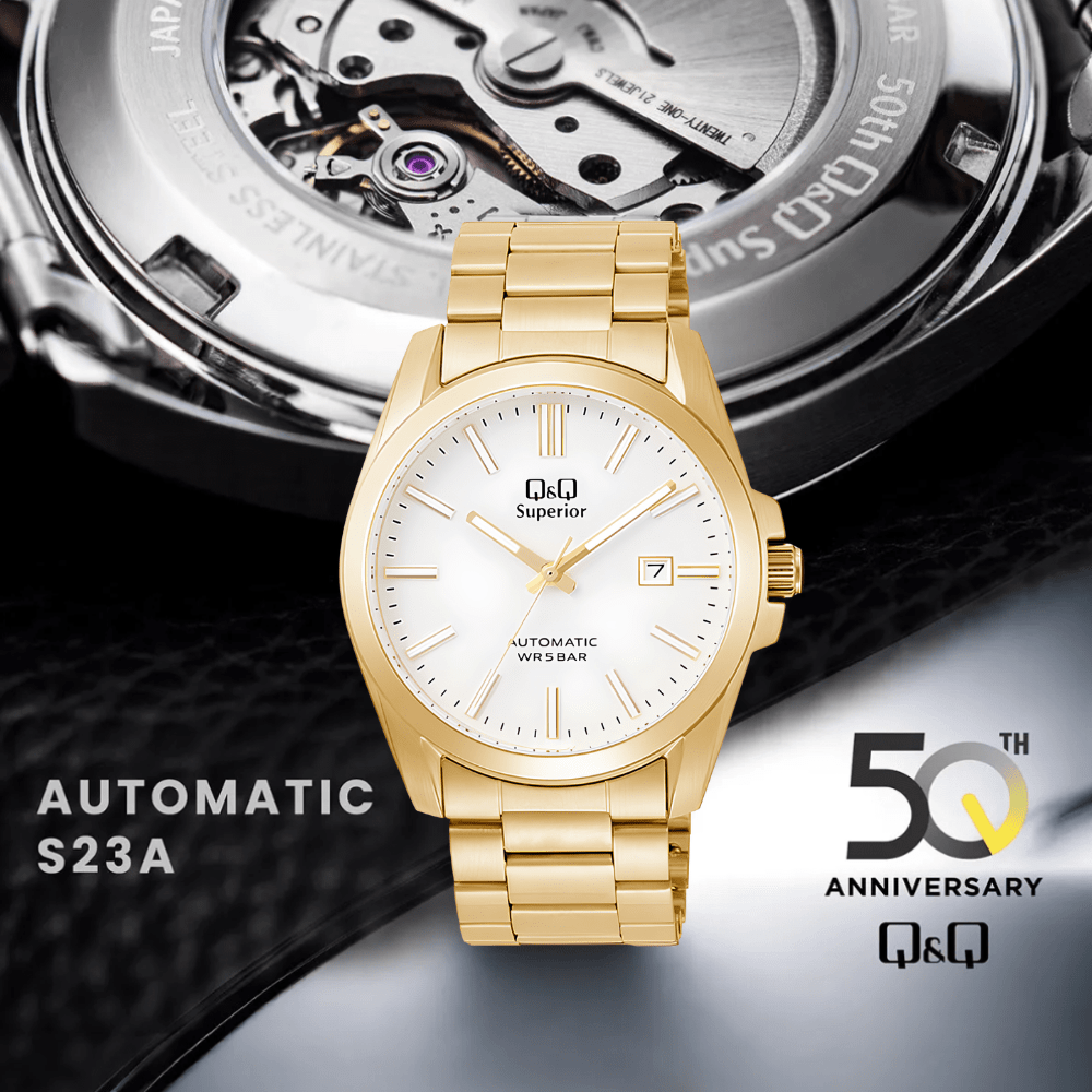 Reloj Q&Q Automático S23A-508PK Acero Dorado Hombre4