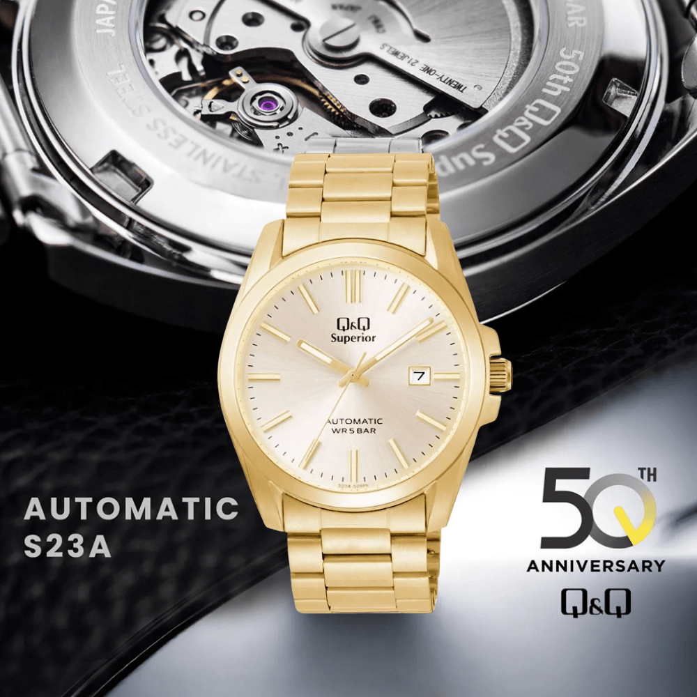 Reloj Q&Q Automático S23A-509PK Acero Dorado Hombre5