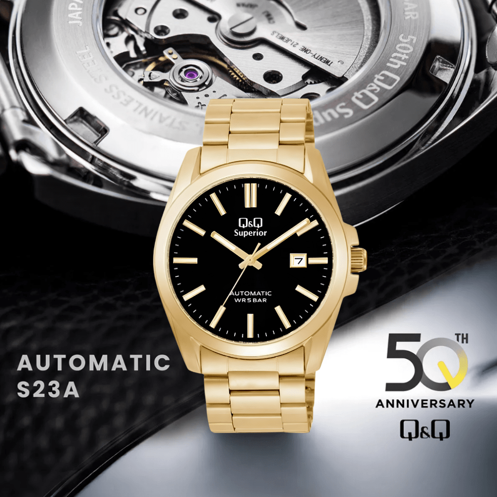 Reloj Q&Q Automático S23A-510PK Acero Dorado Hombre4