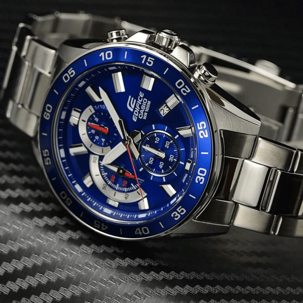 Reloj Casio Edifice EFV-550D-2AVUDF Cronógrafo Acero Plateado Azul Hombre4