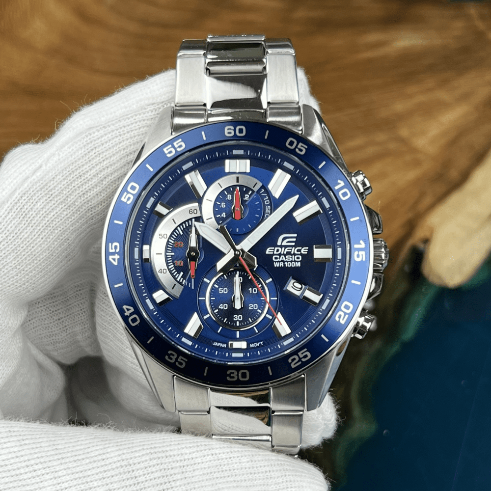 Reloj Casio Edifice EFV-550D-2AVUDF Cronógrafo Acero Plateado Azul Hombre3