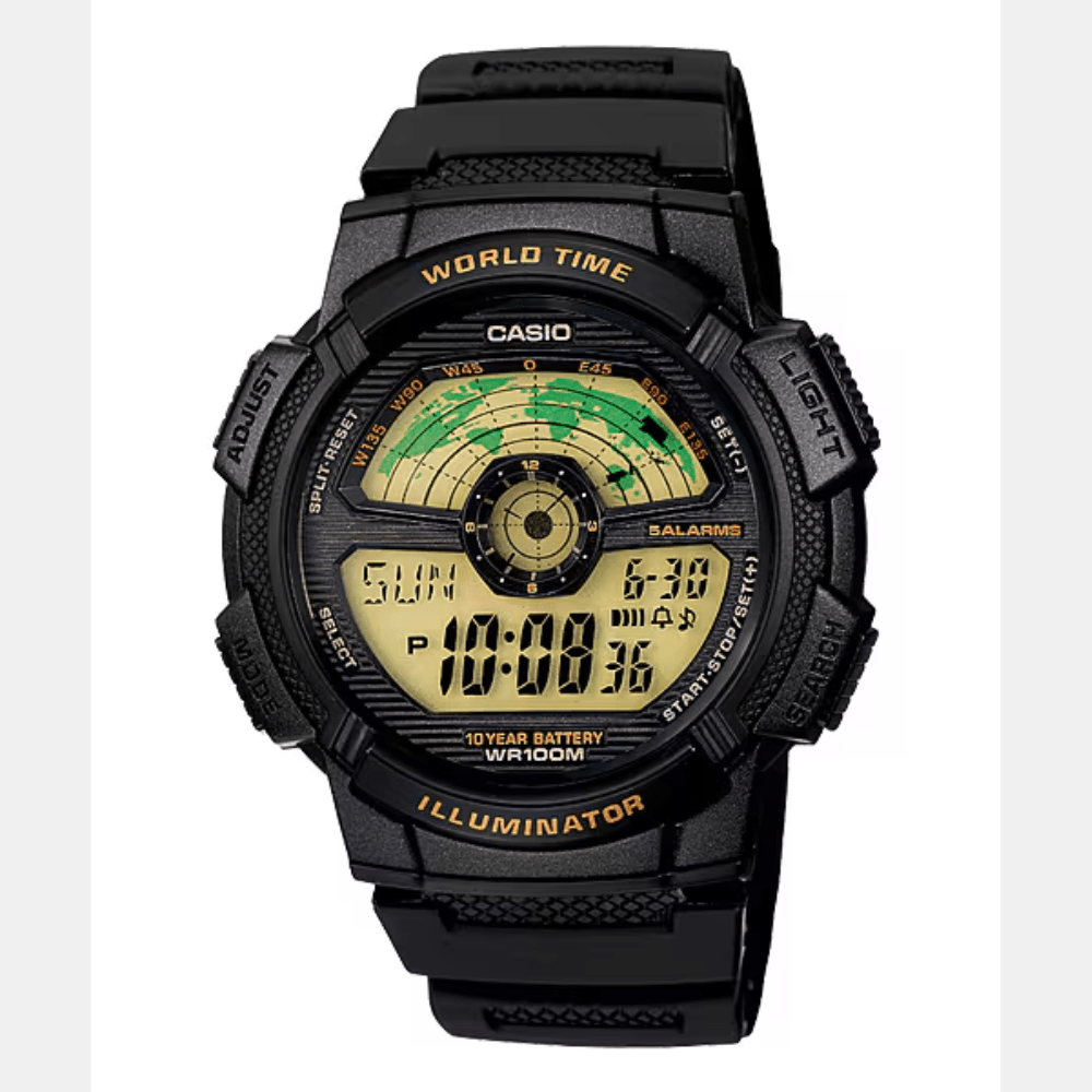 Reloj Casio AE-1100W-1BVDF Digital World Time Mapa Mundial Negro Hombre1