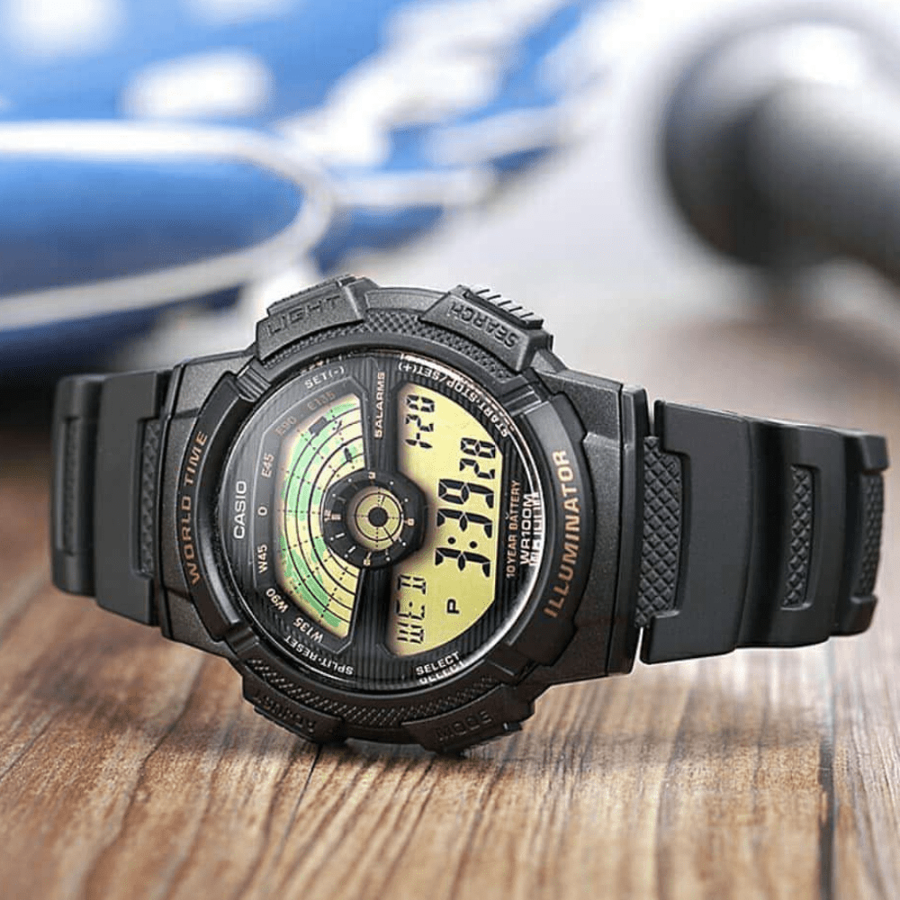 Reloj Casio World Time AE-1100W-1BVDF Digital Negro Hombre4