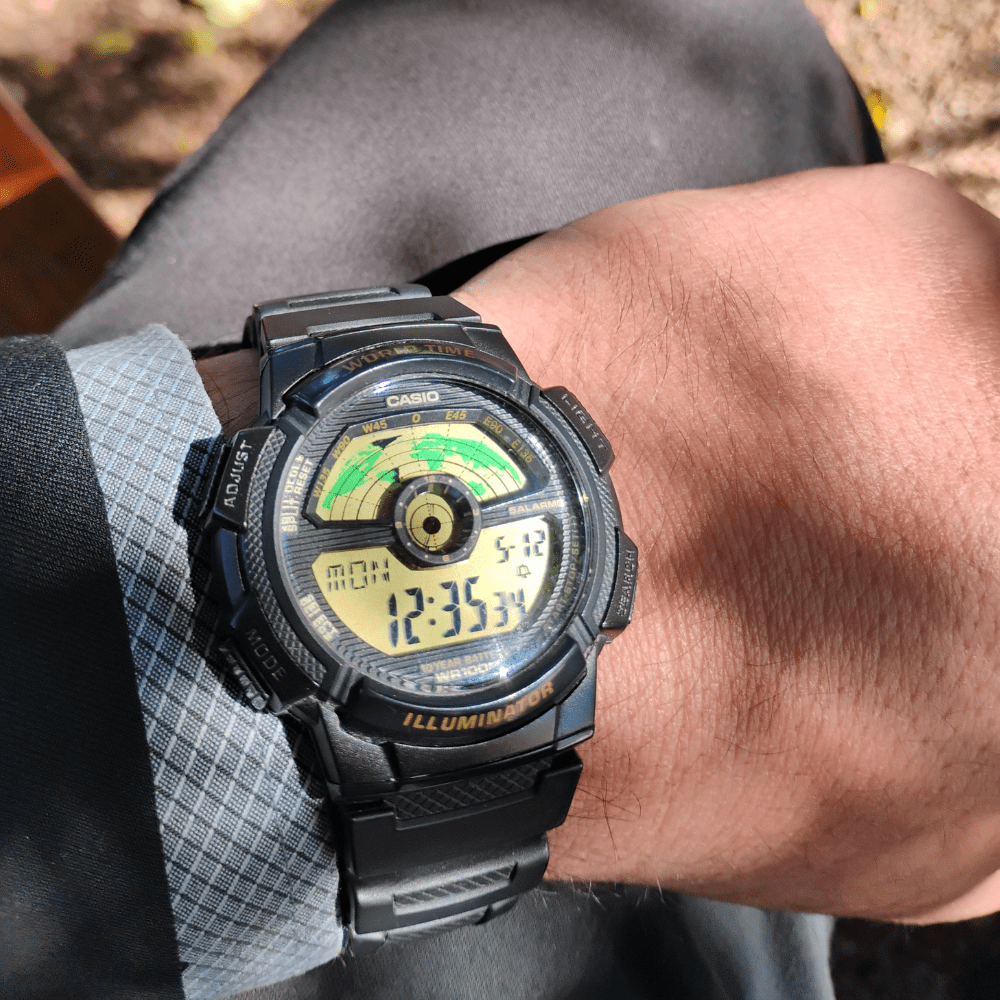 Reloj Casio AE-1100W-1BVDF Digital World Time Mapa Mundial Negro Hombre2