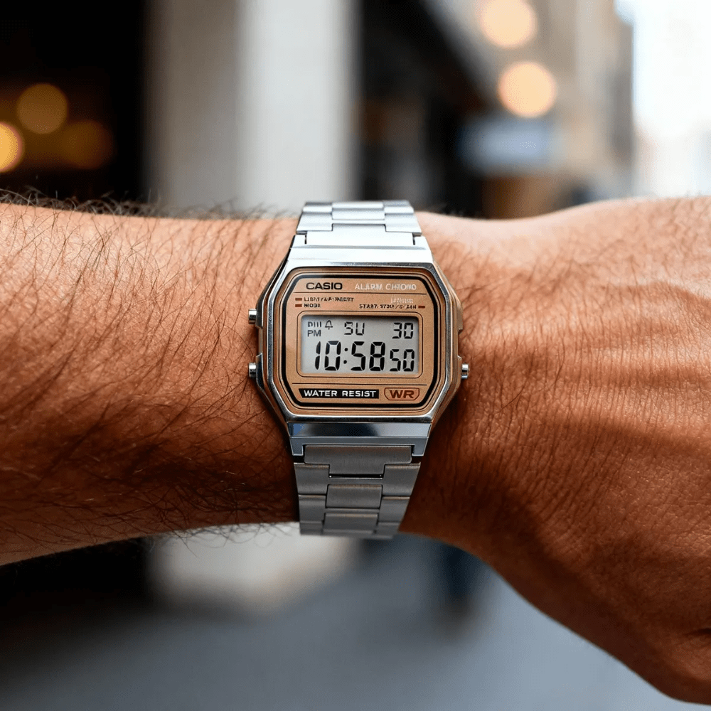 Reloj Casio Vintage A158WEA-9CF Digital Clásico Plateado Beige Dorado Clásico Unisex4