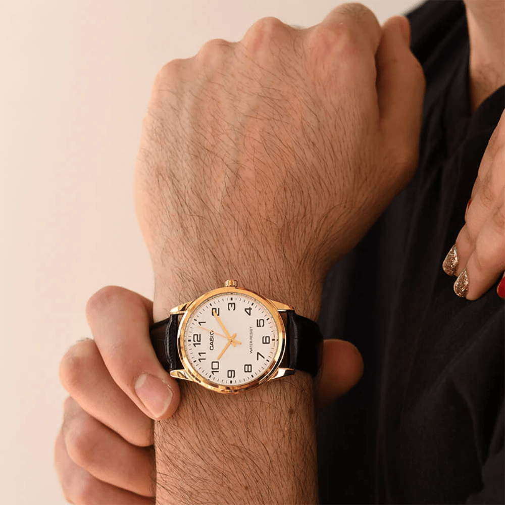 Reloj Casio Clásico MTP-V001GL-7BUDF Análogo Línea Casio Dress Cuero Negro/Dial Blanco Hombre2