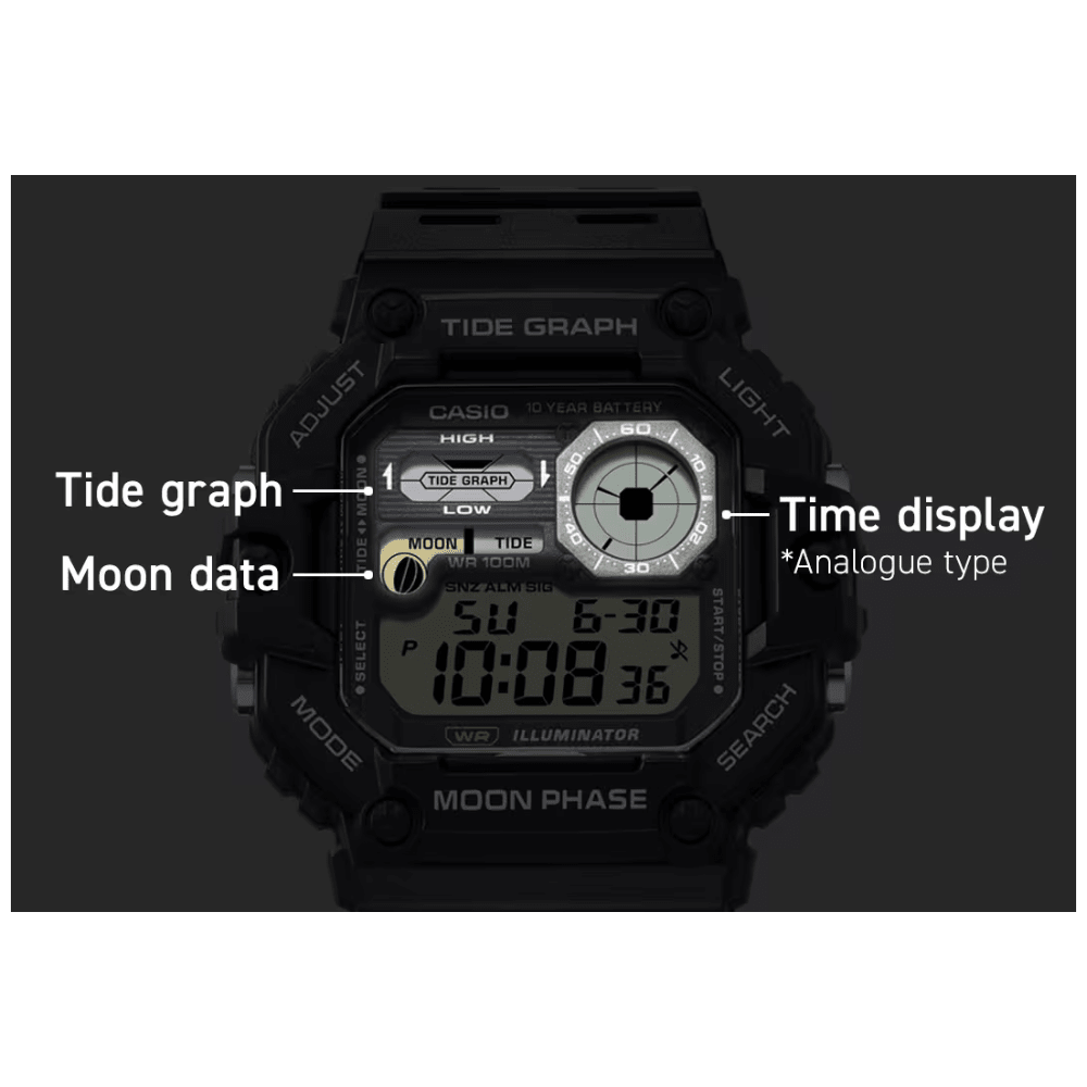 Reloj Casio Deportivo WS-1700H-8AVDF Tide Graph/ Moon Data Digital Gris Hombre7