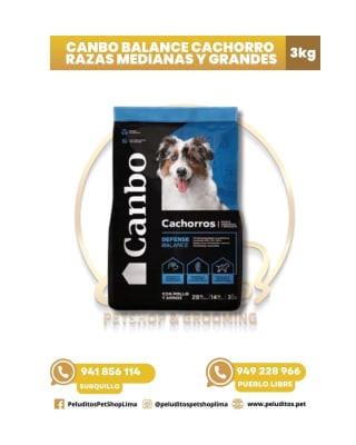 CANBO BALANCE CACHORRO RAZAS MEDIANAS/GRANDES – CON POLLO Y ARROZ – ALIMENTO PARA CACHORROS – BOLSA 3KG