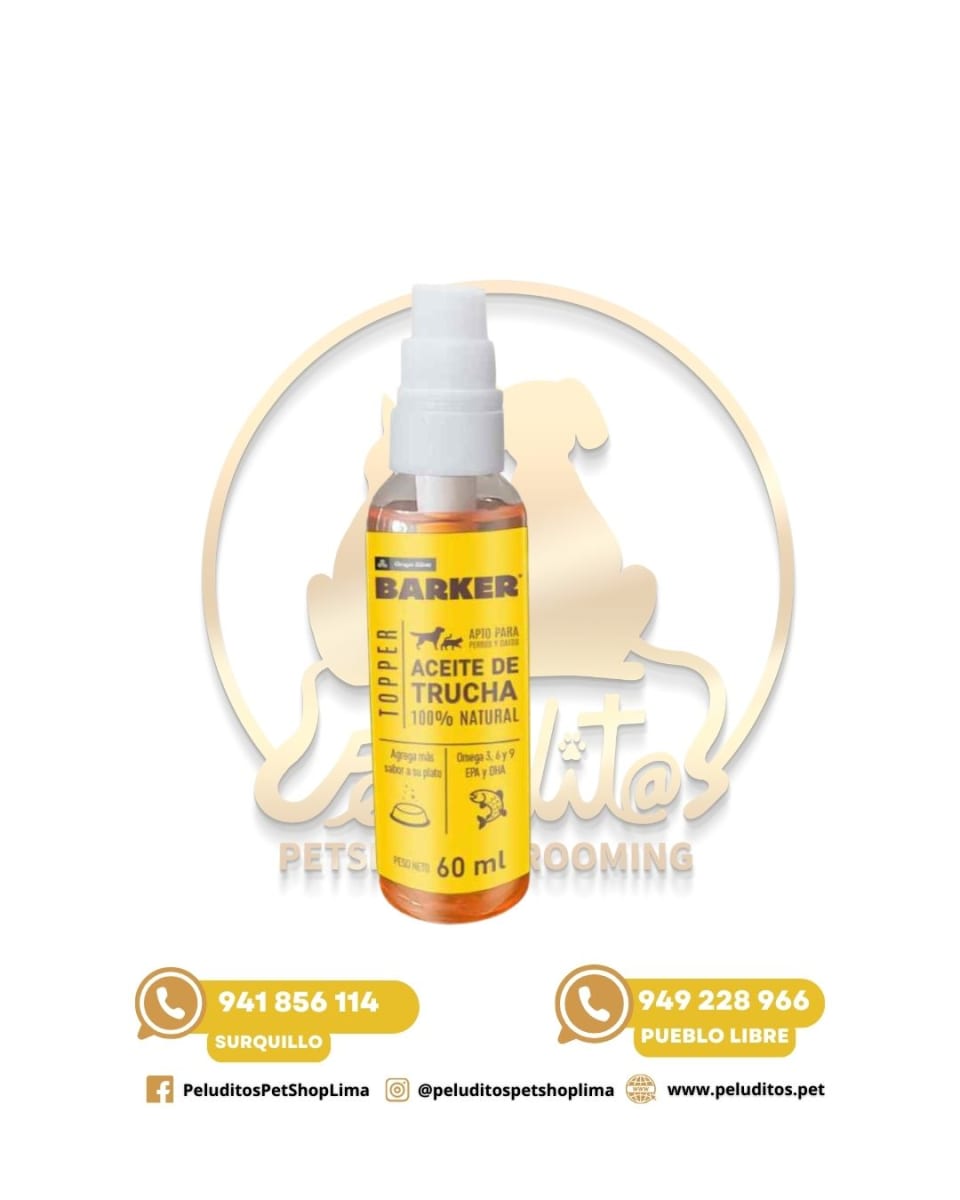 BARKER ACEITE DE TRUCHA – SUPLEMENTO NUTRICIONAL PARA PERROS Y GATOS – 50ML1
