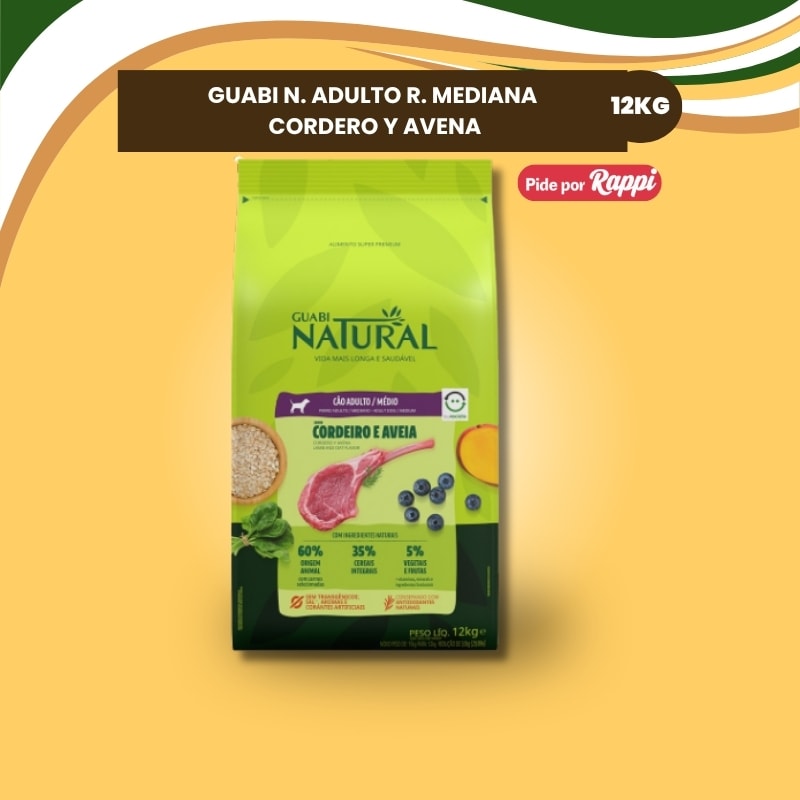 Guabi Natural Perro Adulto raza mediana – Cordero y Avena12kg1
